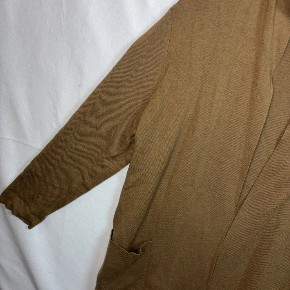 J. Crew Long Open Front Cardigan Sweater Camel‎ Brown Pockets Women's L